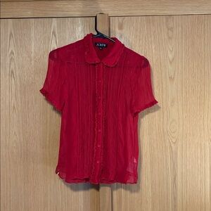 J. Crew Vibrant Red Sheer Blouse